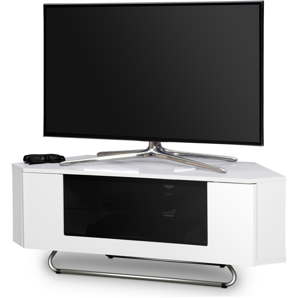Centurion Supports Hampshire Single Door 4 Shelf Gloss White and Black TV Cabinet Image 5