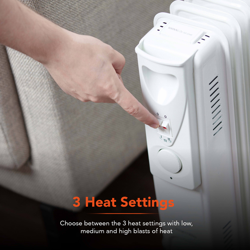Warmlite 9 Fin White Oil Filled Radiator with Adjustable Thermostat 2000W Image 5