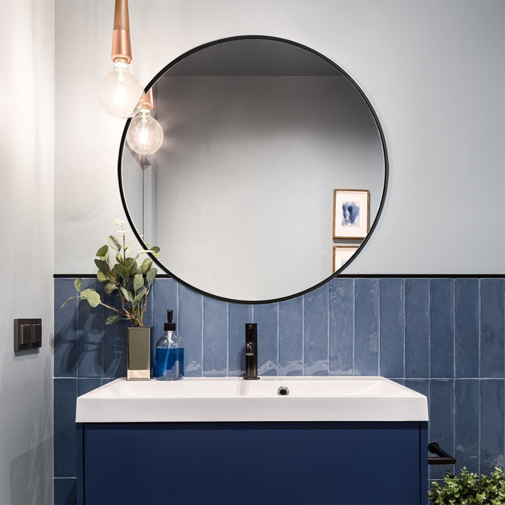 Living and Home Black Frame Nordic Wall Mounted Bathroom Mirror 70cm Image 5