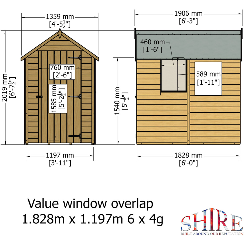 Shire 6 x 4ft Dip Treated Overlap Shed with Window Image 7