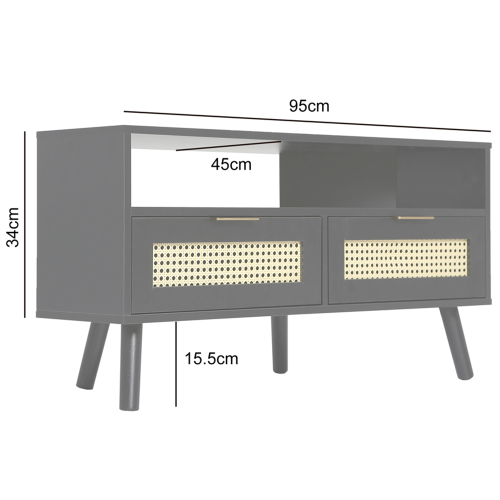 Craven 2 Drawer Single Shelf Black Corner TV Unit with Cane Front Image 6
