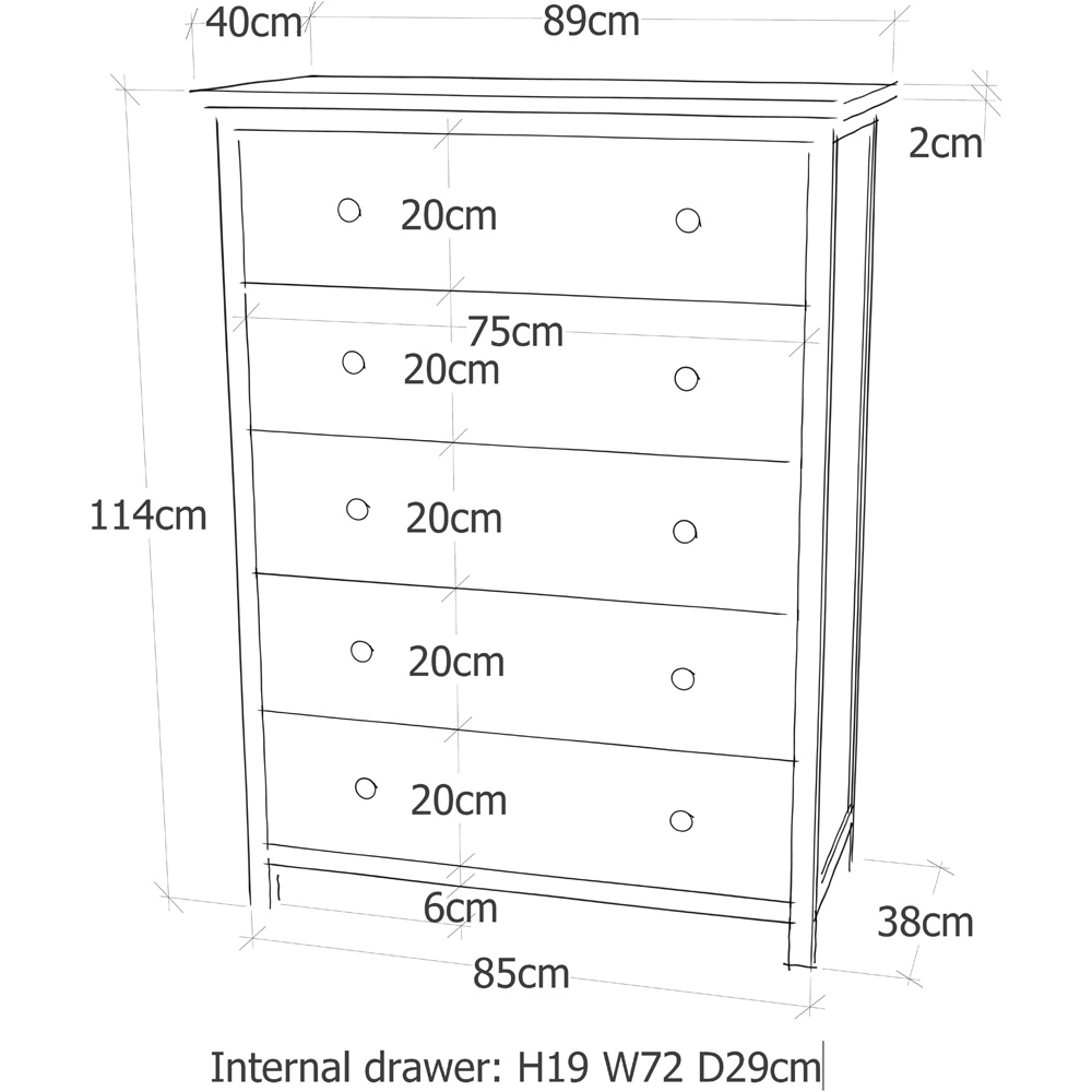 Portofino 5 Drawer Light Wood Chest of Drawers Image 9
