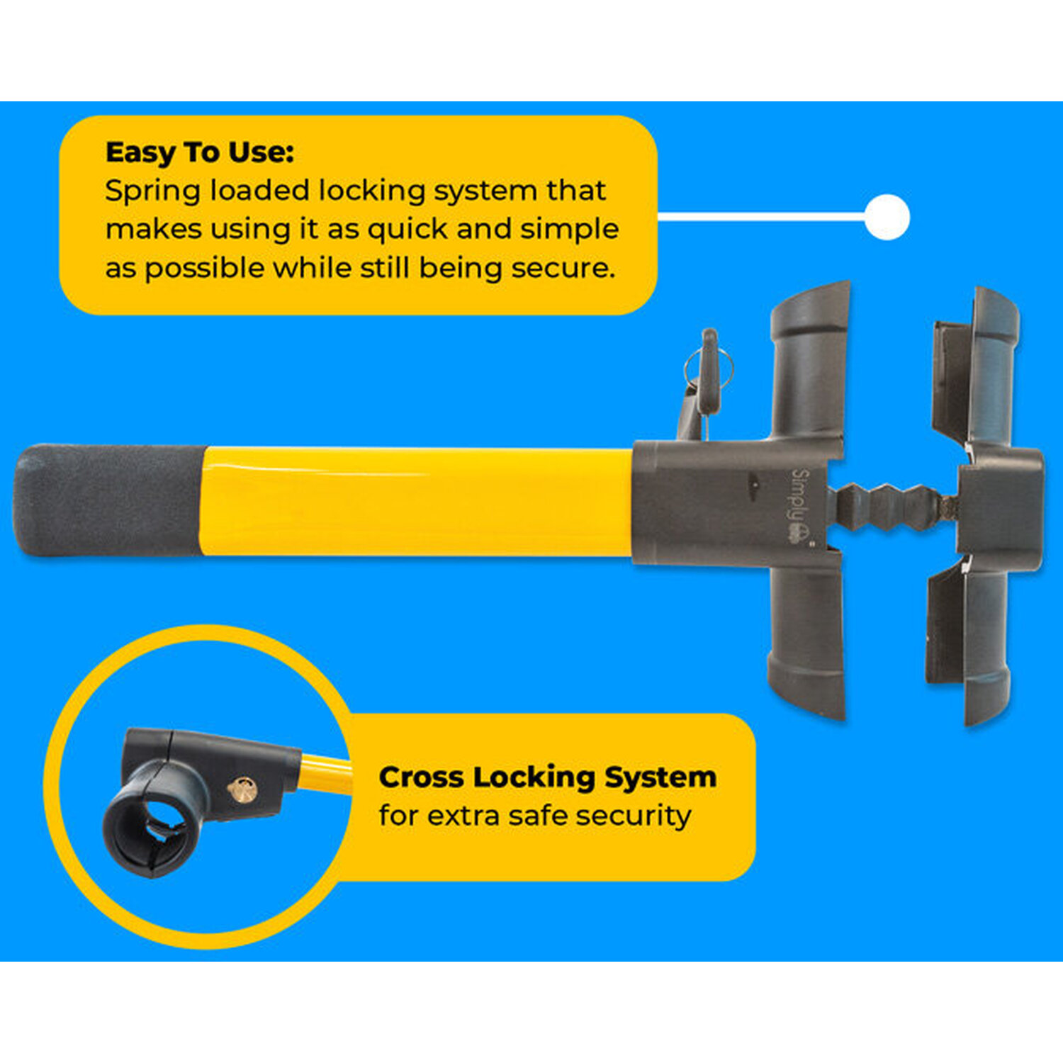Simply Auto T Bar Steering Wheel Lock Black Image 3