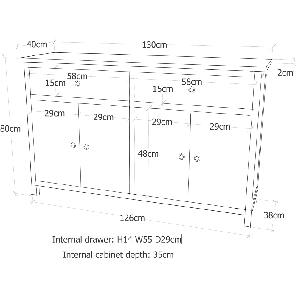 Montese 4 Door 2 Drawer Light Wood Sideboard Image 9