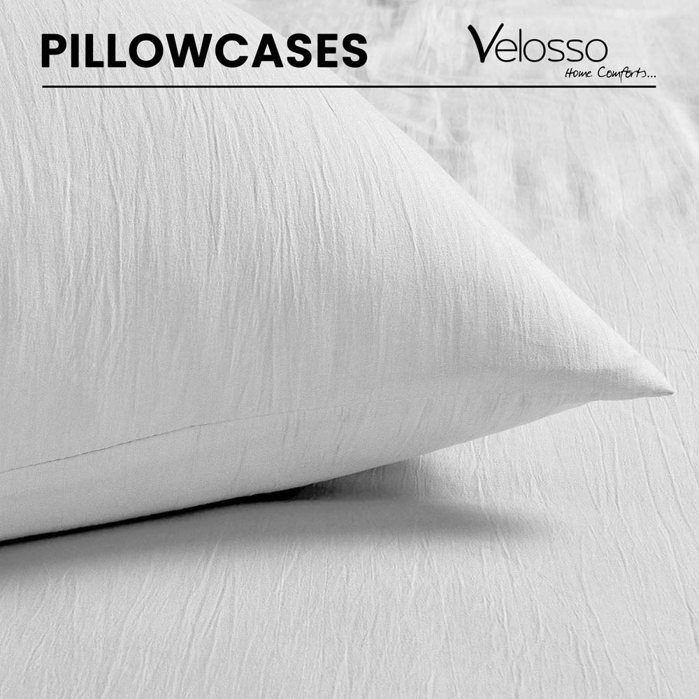 Velosso Washed Linen Look Double White Duvet Set Image 3