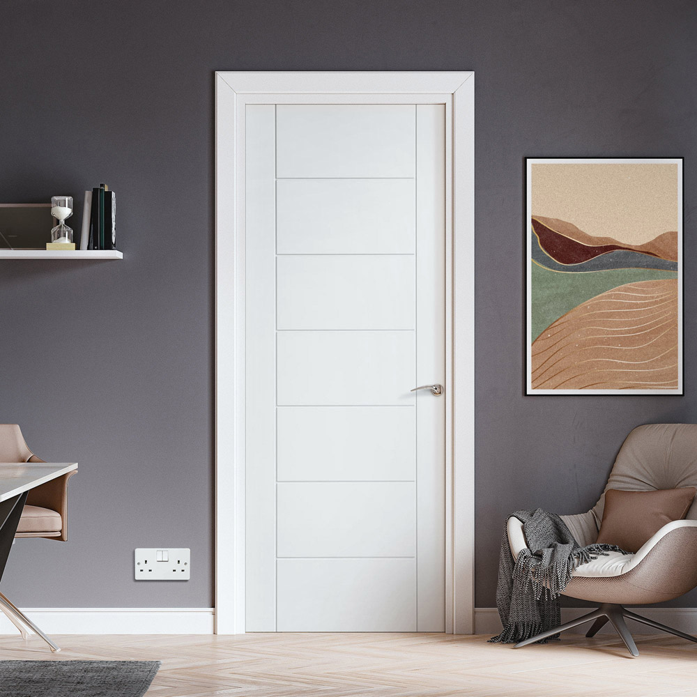 Pedrena White Primed 7 Panel FD30 Internal Fire Door 1981 x 686 x 44mm Image 2