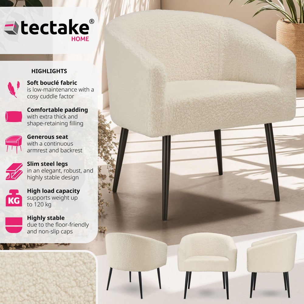 Tectake Mysig Beige Boucle Cover Armchair Image 7