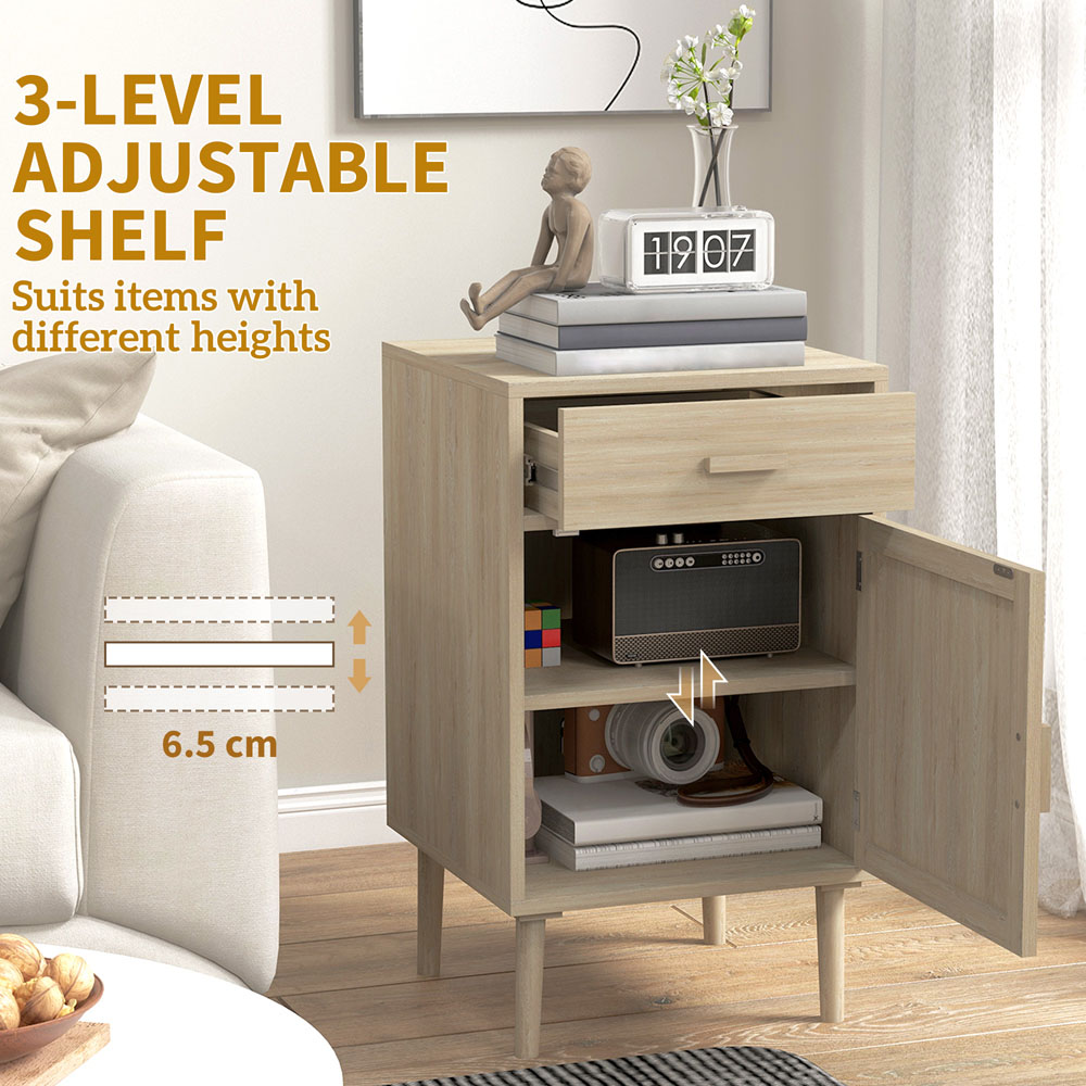 Portland Single Door Single Drawer Natural Bedside Table Set of 2 Image 7