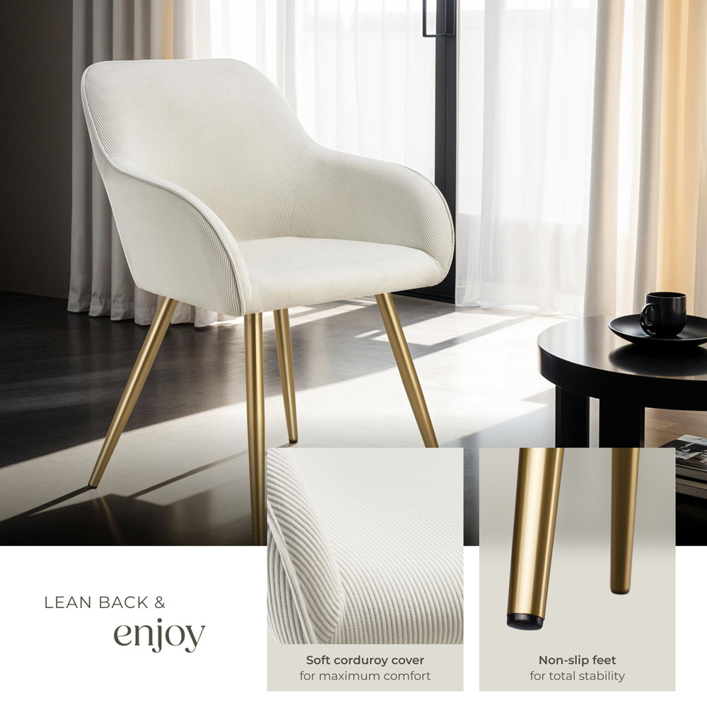tectake Marilyn Set of 6 Cream and Gold Corduroy Padded Dining Chair Image 4