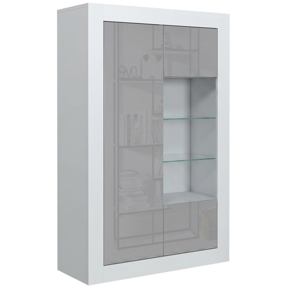 Creative Furniture Arcadia White and Grey Gloss 3 Door 3 Shelf Display Cabinet Image 2