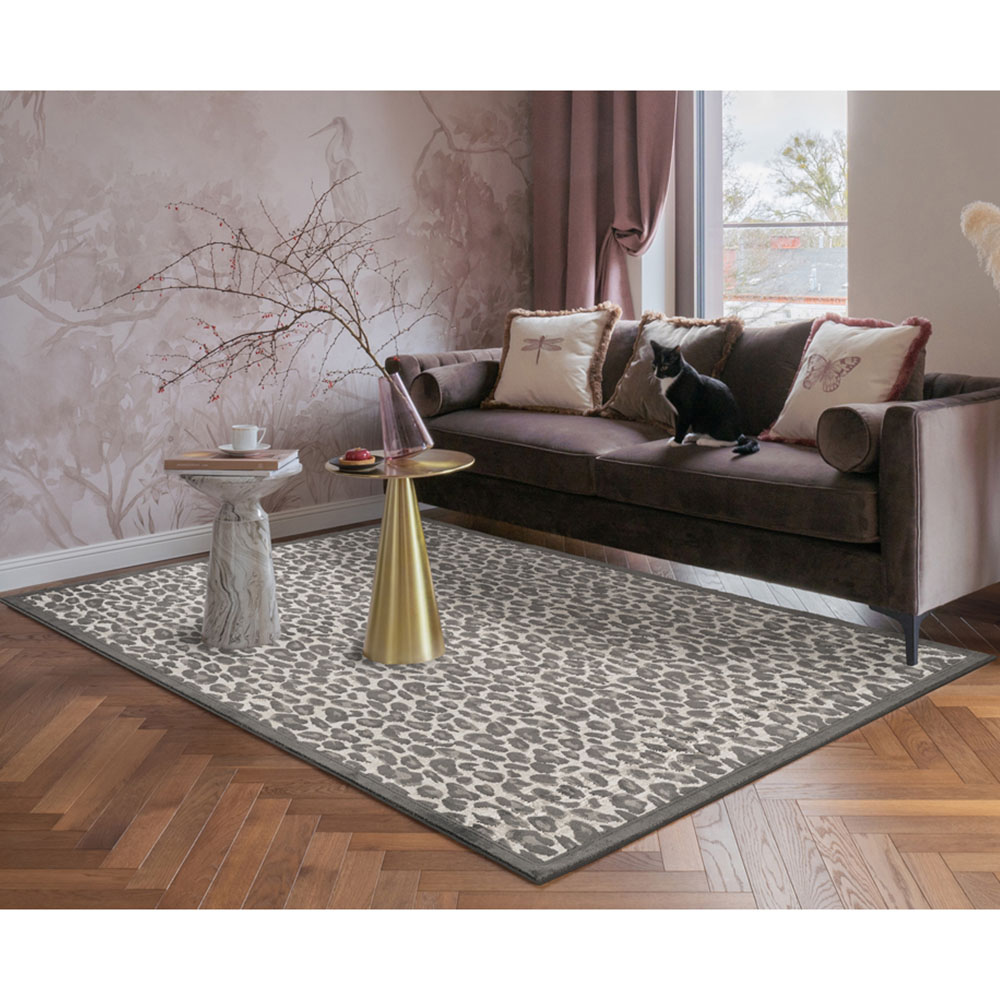 Mayfair Living Room Area Rug Metallic Sheen Contemporary Modern Leopard Design - Black 200cm x 290cm Image 2