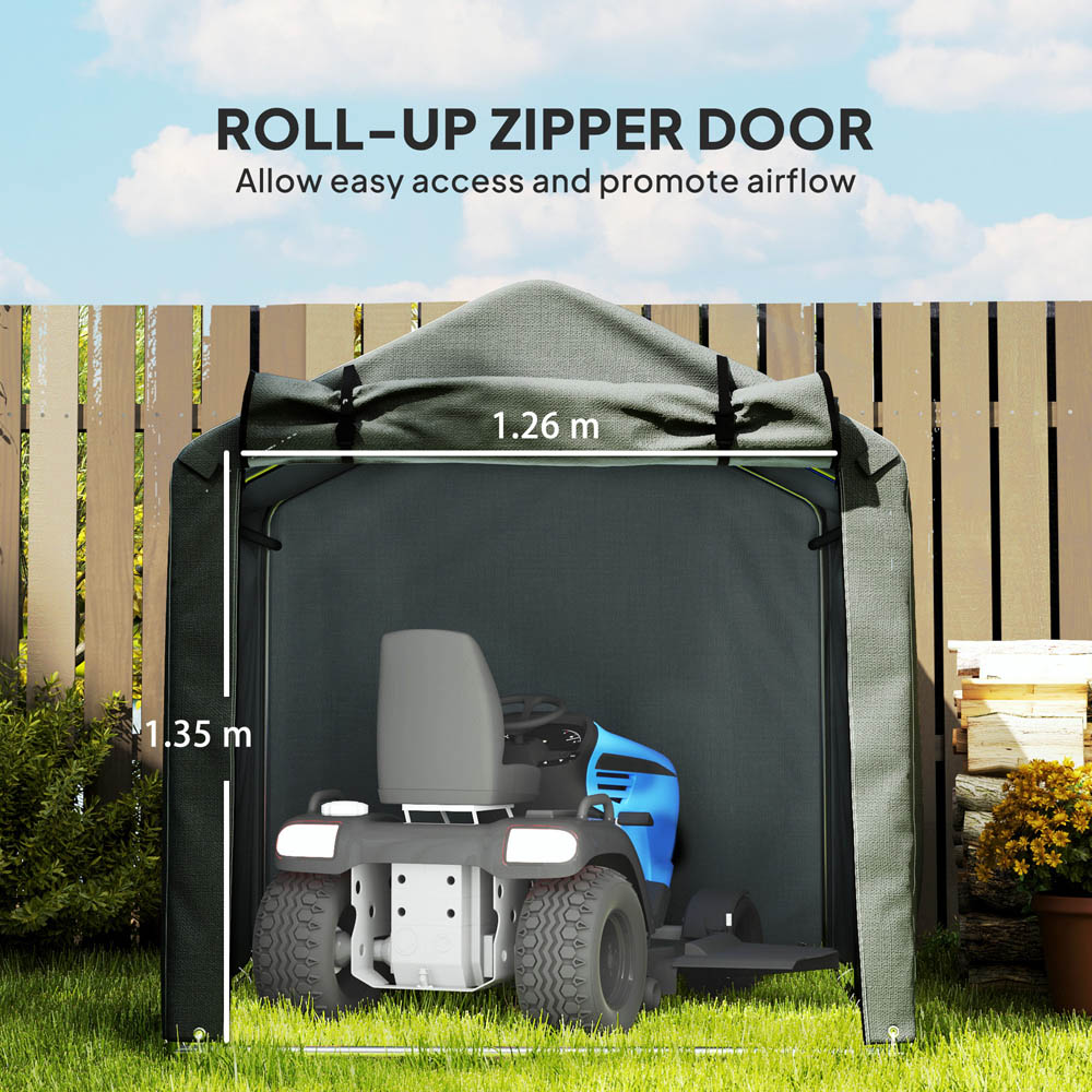 Outsunny 7.2 x 5.1ft Dark Grey PE Cloth Garden Tool Storage Shed with Roll-up Zipper Door Image 6