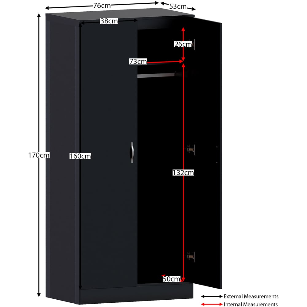 Vida Designs Riano 2 Door Black Wardrobe Image 9