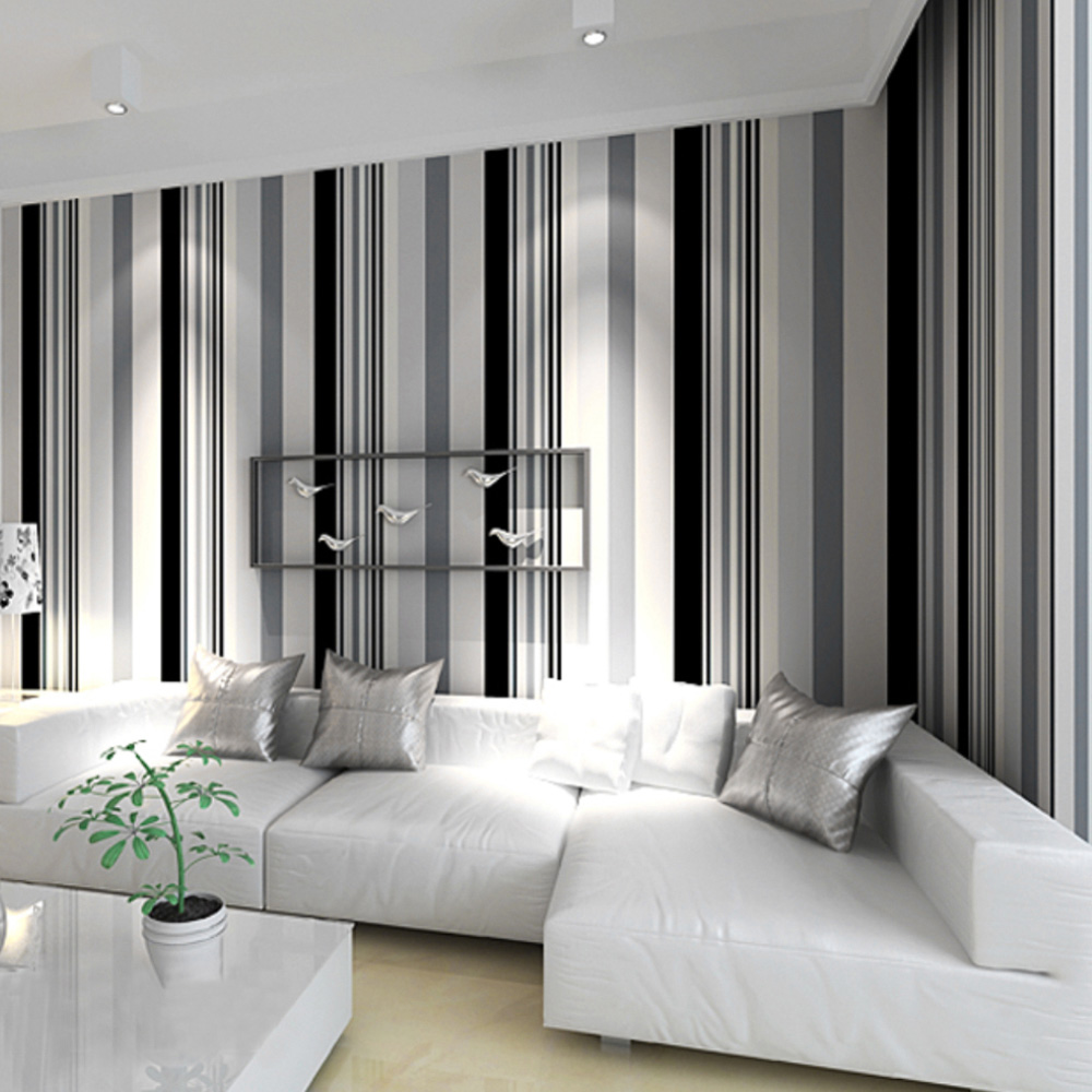Living and Home Striped Grey and Black Non-Woven Wallpaper Image 8
