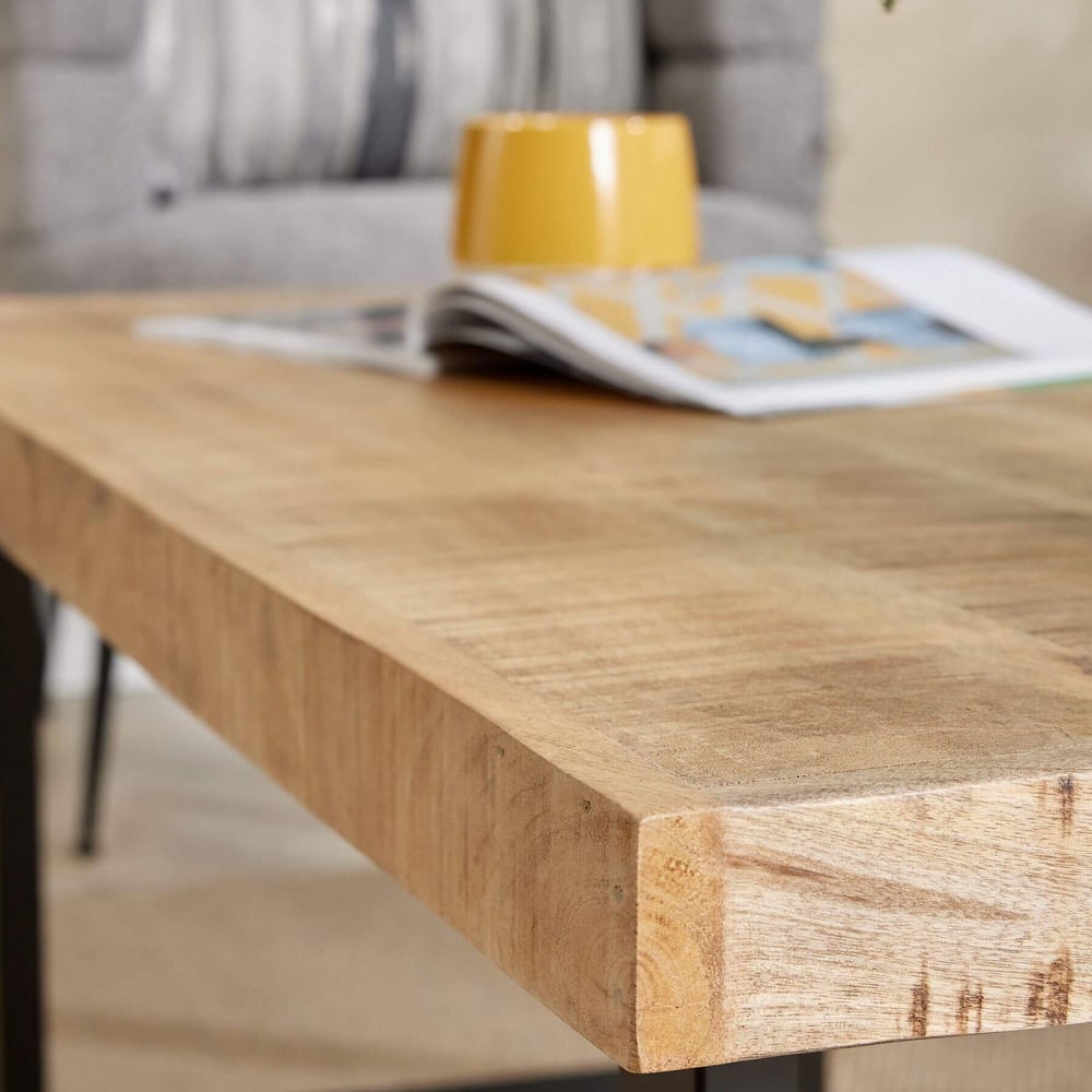 Home Source Cortez Mango Wood Rectangular Large Coffee Table with Iron Legs Image 4