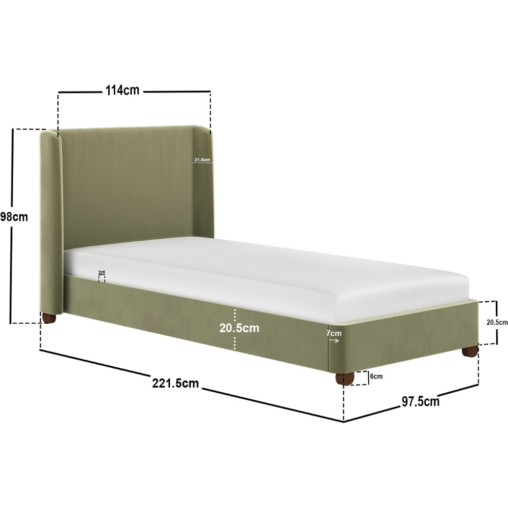 Flair Alma Single Olive Green Velvet Bed Frame with Winged Headboard Image 6
