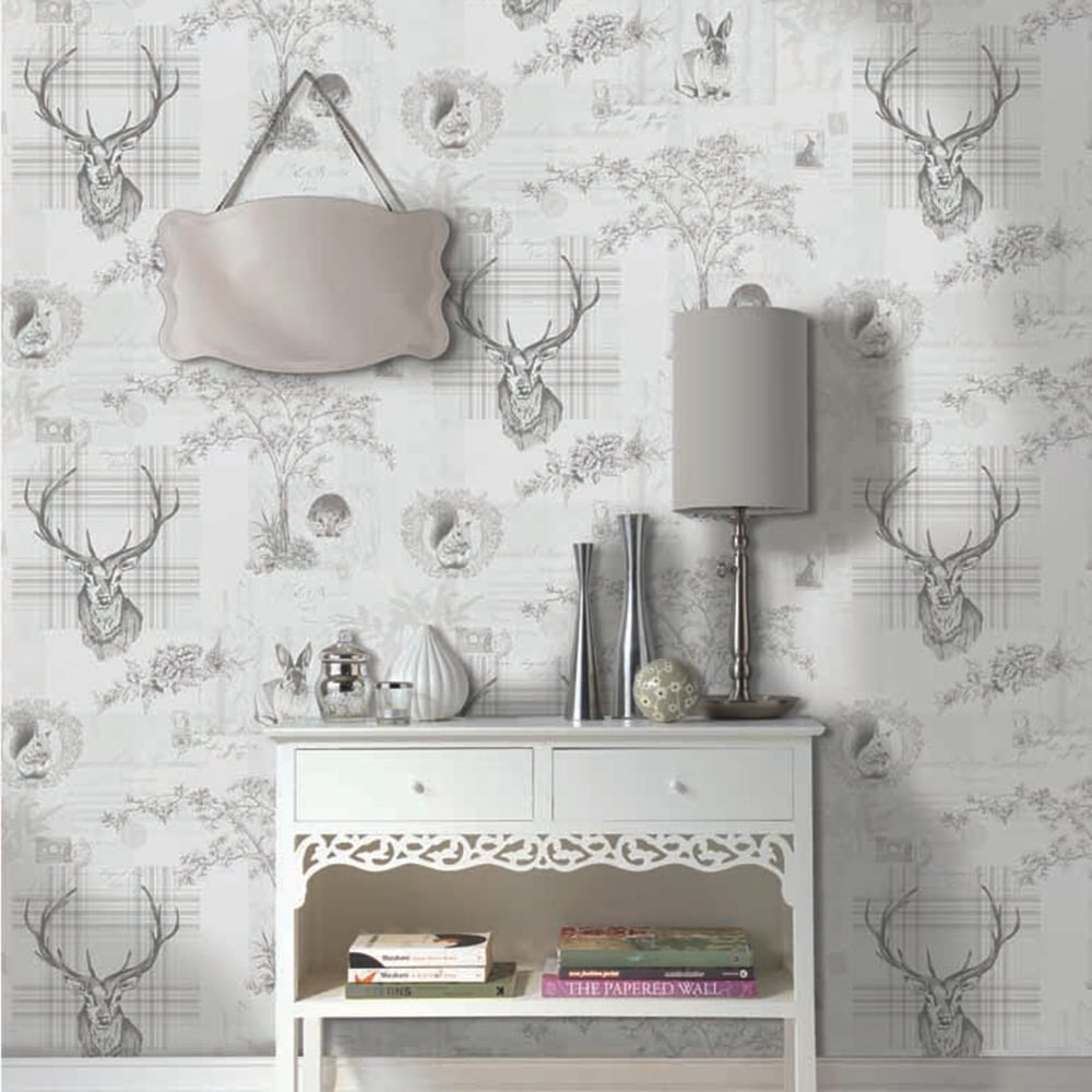Holden Decor Richmond Highland Stag Grey and Charcoal Wallpaper Image 3