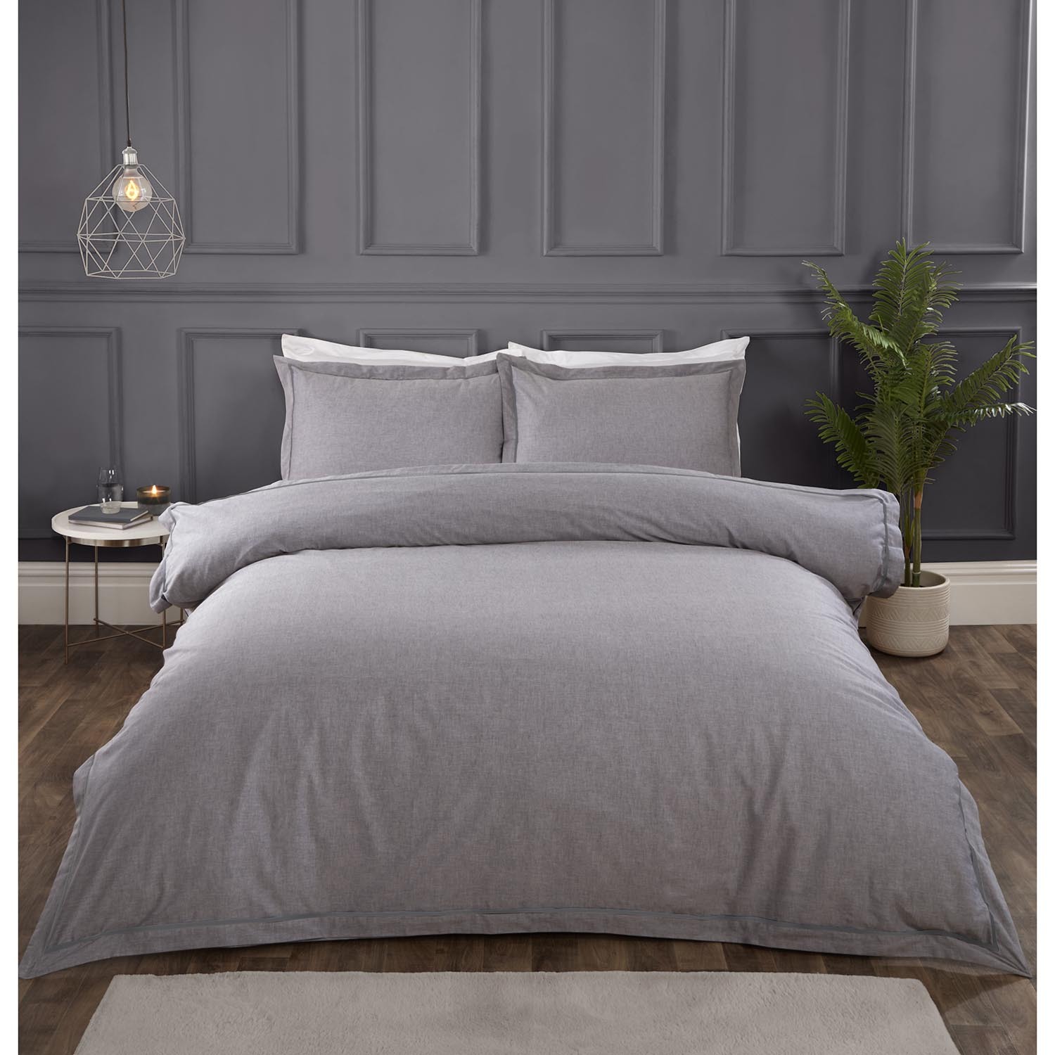 Divante Josephine King Size Grey Oxford Edge Duvet Set Image 1