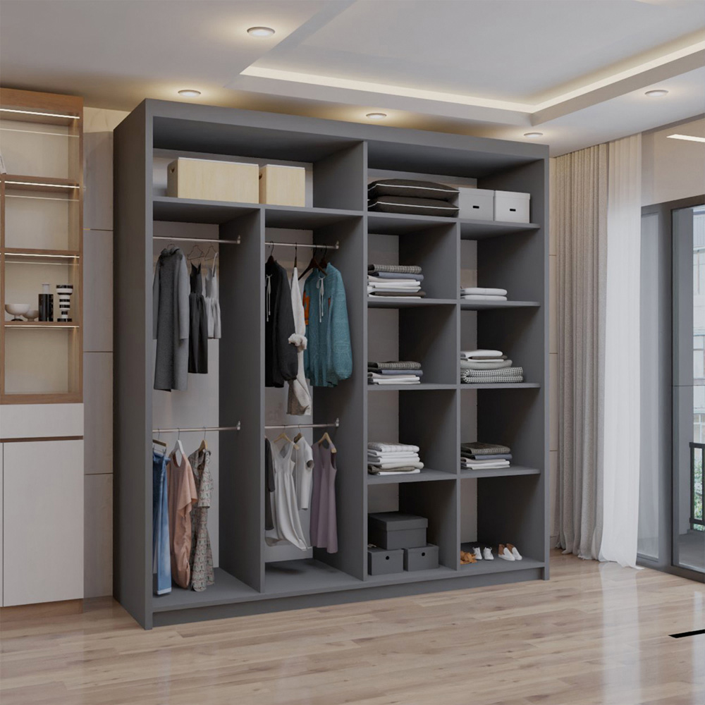 Sliding Wardrobes 4U 2 Sliding Door Grey Full Length Mirrored Wardrobe Image 2