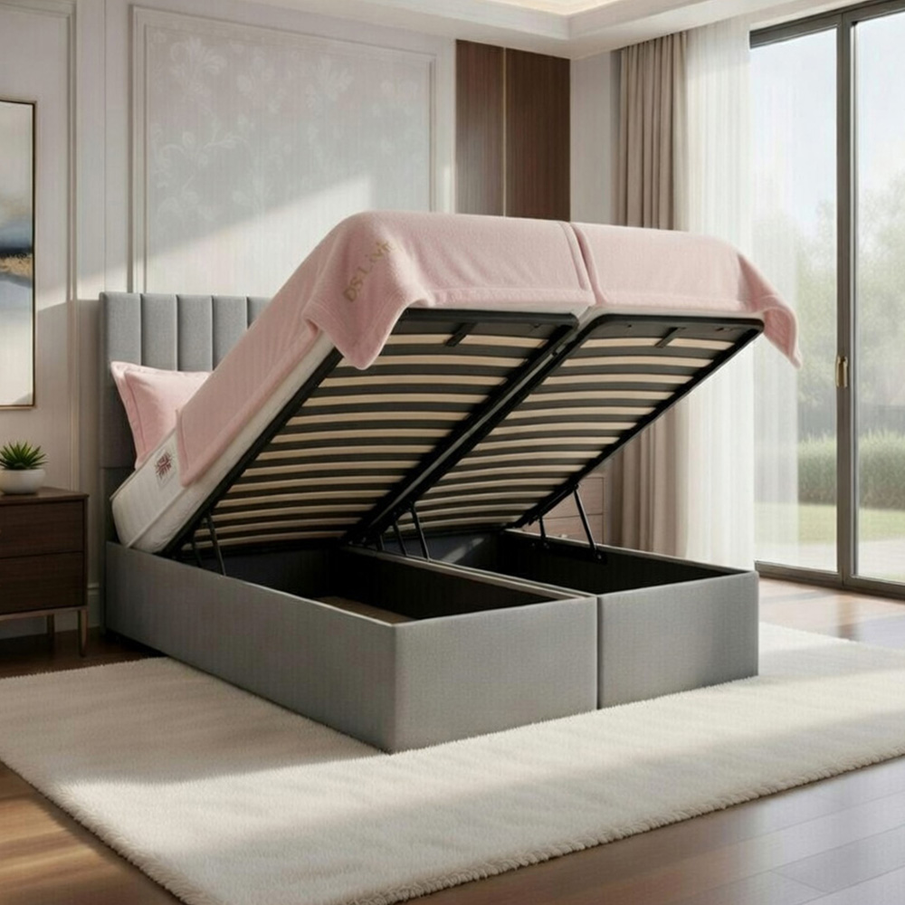 DS Living Aria King Size Silver Plush Ottoman Bed Image 2
