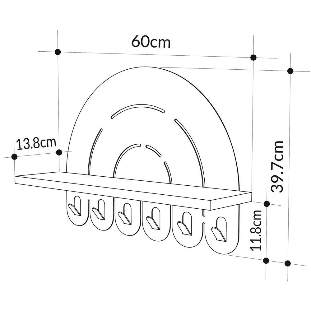 Decortie Black and White Rainbow Wall Hanger with 6 Hooks and Display Shelf Image 7