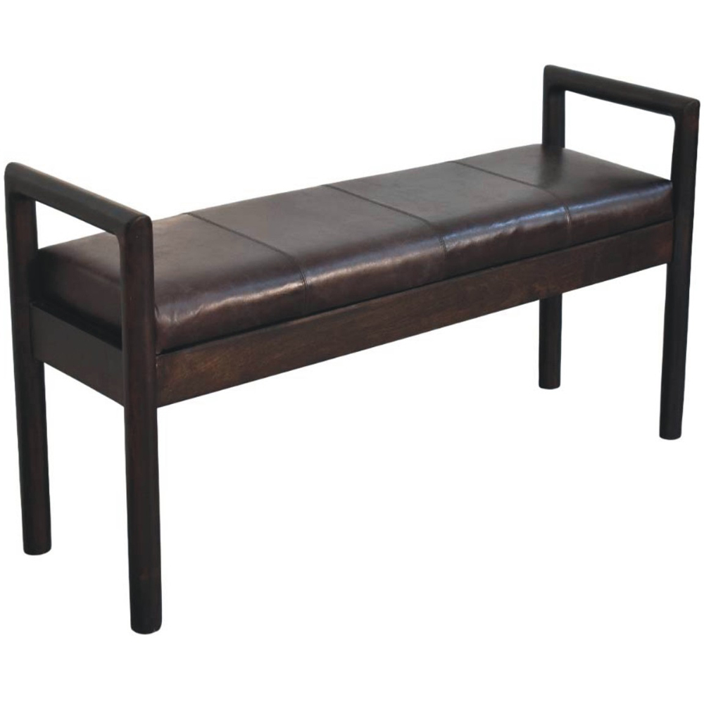 Artisan Furniture Black Upholstered Solid Wood Gridline Bench Image 7