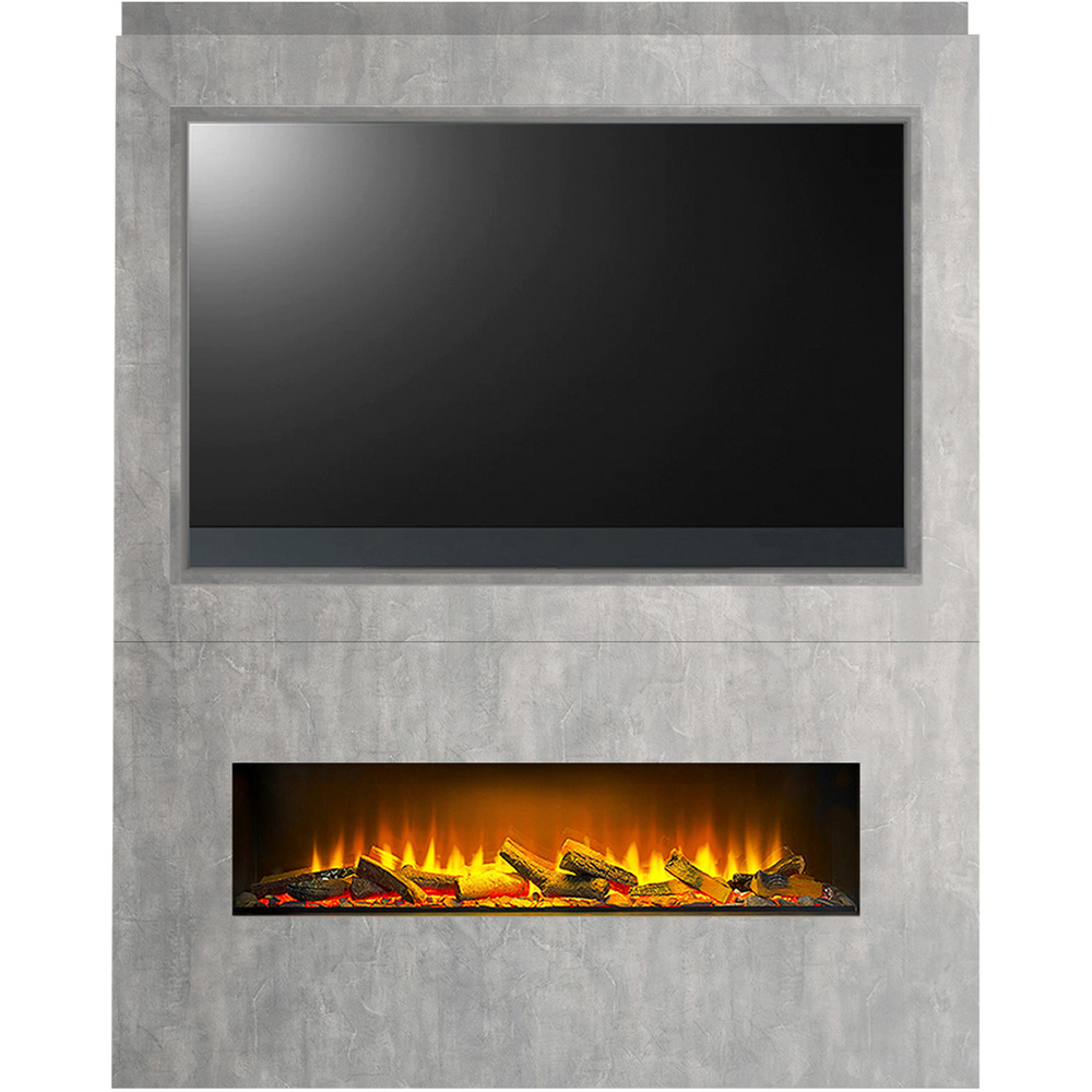 Acantha Nexus Pre-Built Concrete Effect Fully Inset Media Wall with TV Recess Image 1