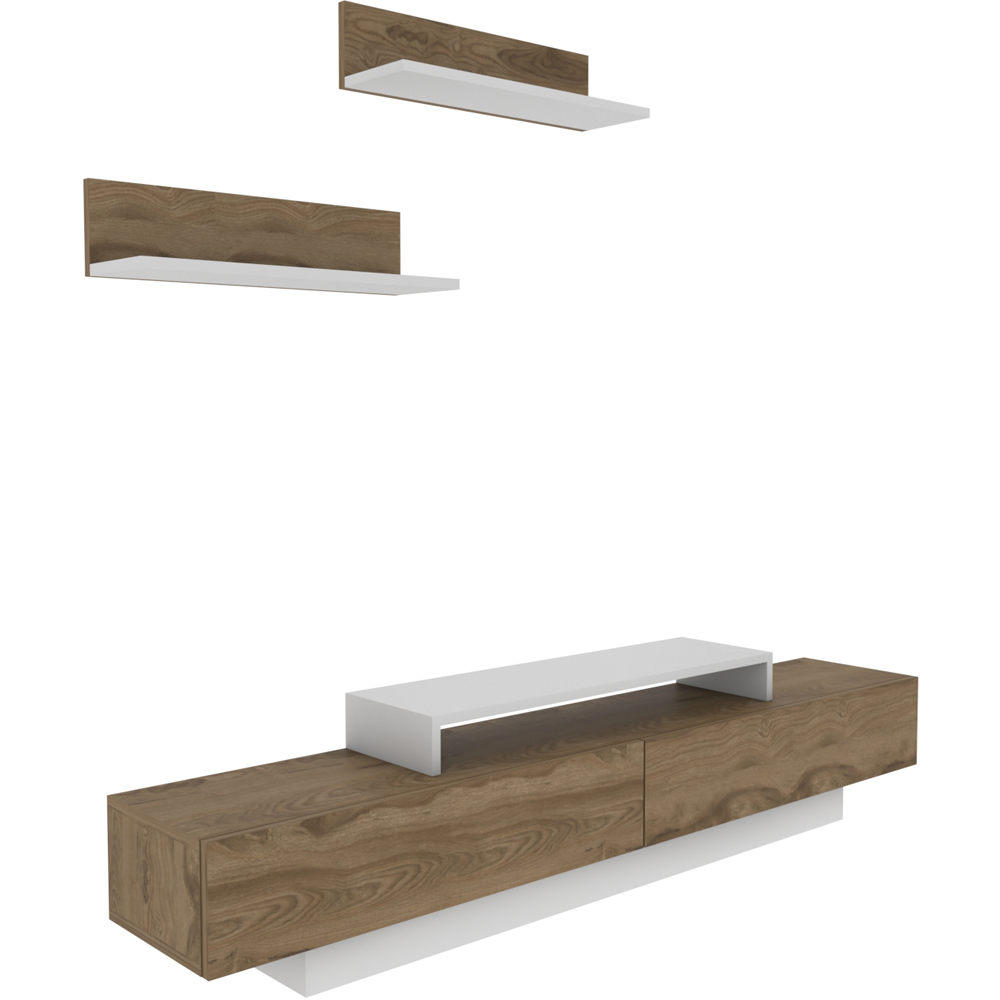 Decorotika Lusi 2 Door Single Shelf White and Oud TV Unit with 2 Wall Shelf Image 6