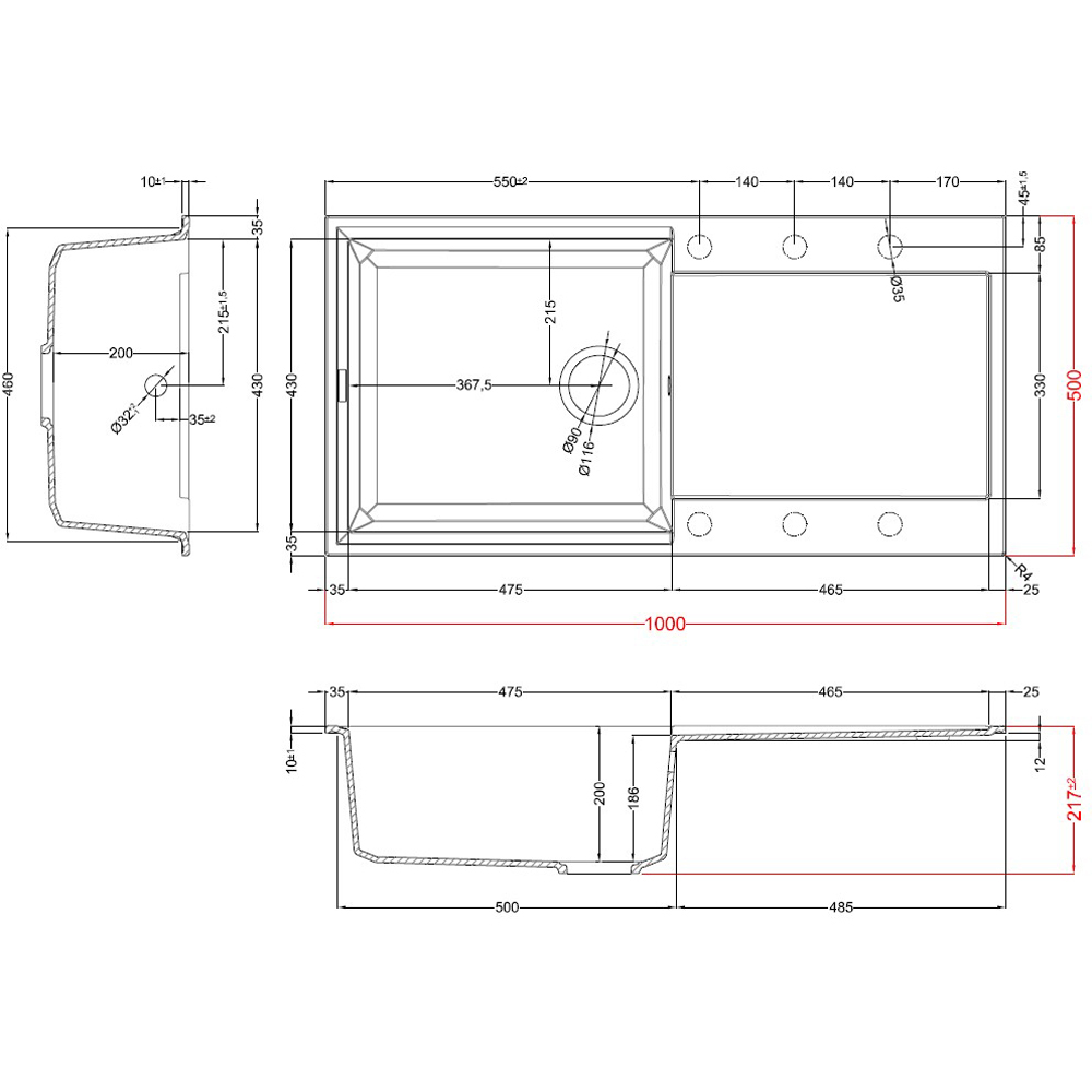 Reginox Easy 480 W White Single Bowl Granite Sink 1000 x 500mm Image 3