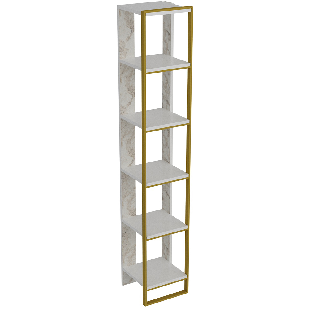 Decorotika Polka 5 Shelf White Marble and Gold Bookshelf Image 2