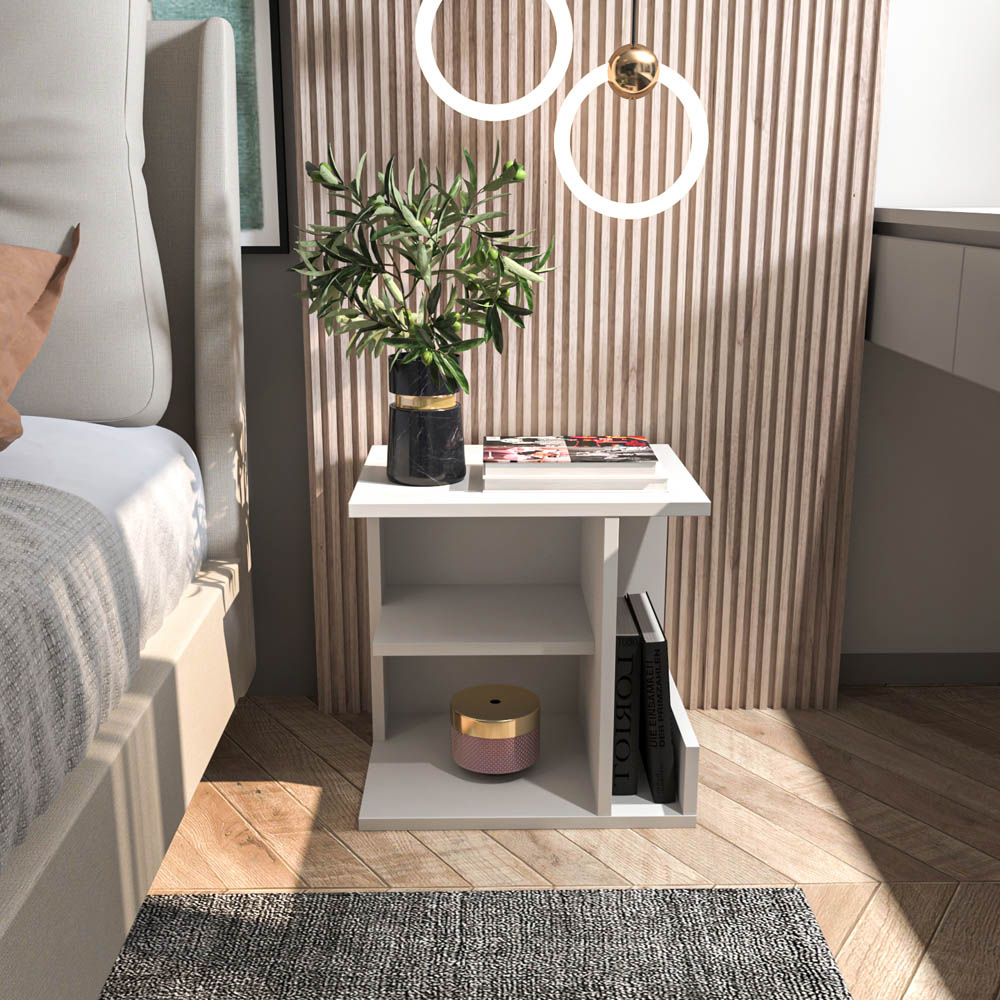 Decorotika Karamira 3 Shelf White Bedside Table Image 6