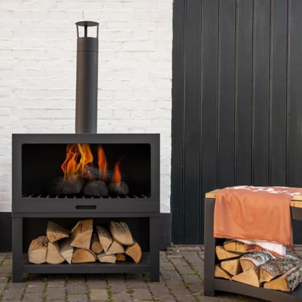 Fallen Fruits Large Black Terrace Heater and Wood Storage Image 2