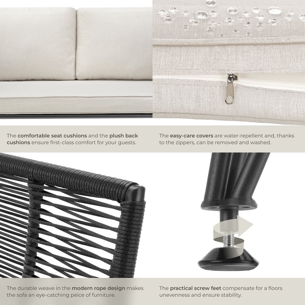 tectake Sundo 4 Seater Polyrattan Garden Sofa Set with Cushion Image 5