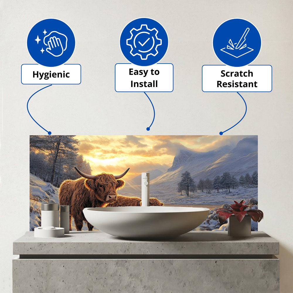 Warren Reed Designer Highland Cows by the Lake Bathroom Splashback 25 x 60cm Image 3