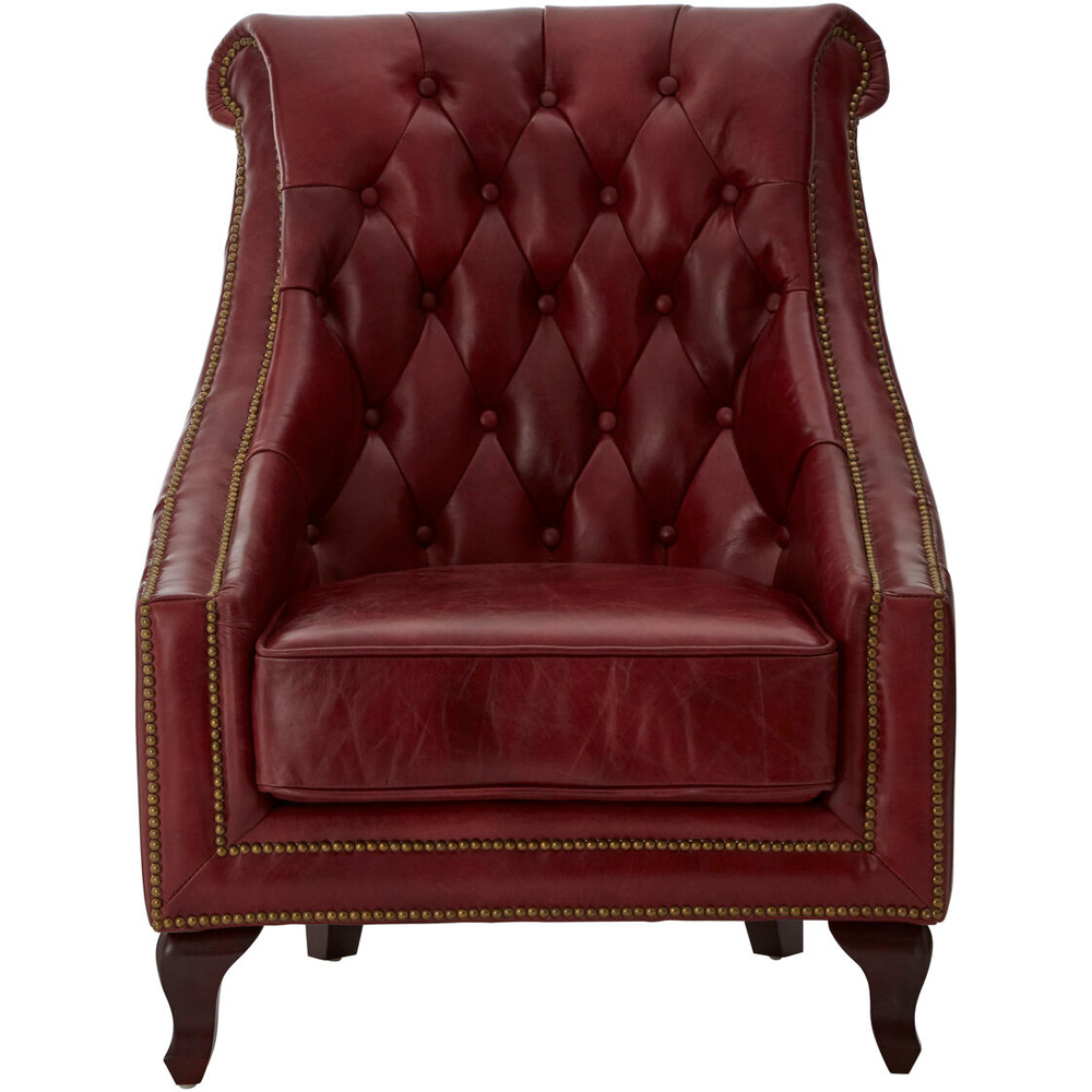 Premier Housewares Victor Deep Red Leather Tufted Back Lounge Chair Image 3
