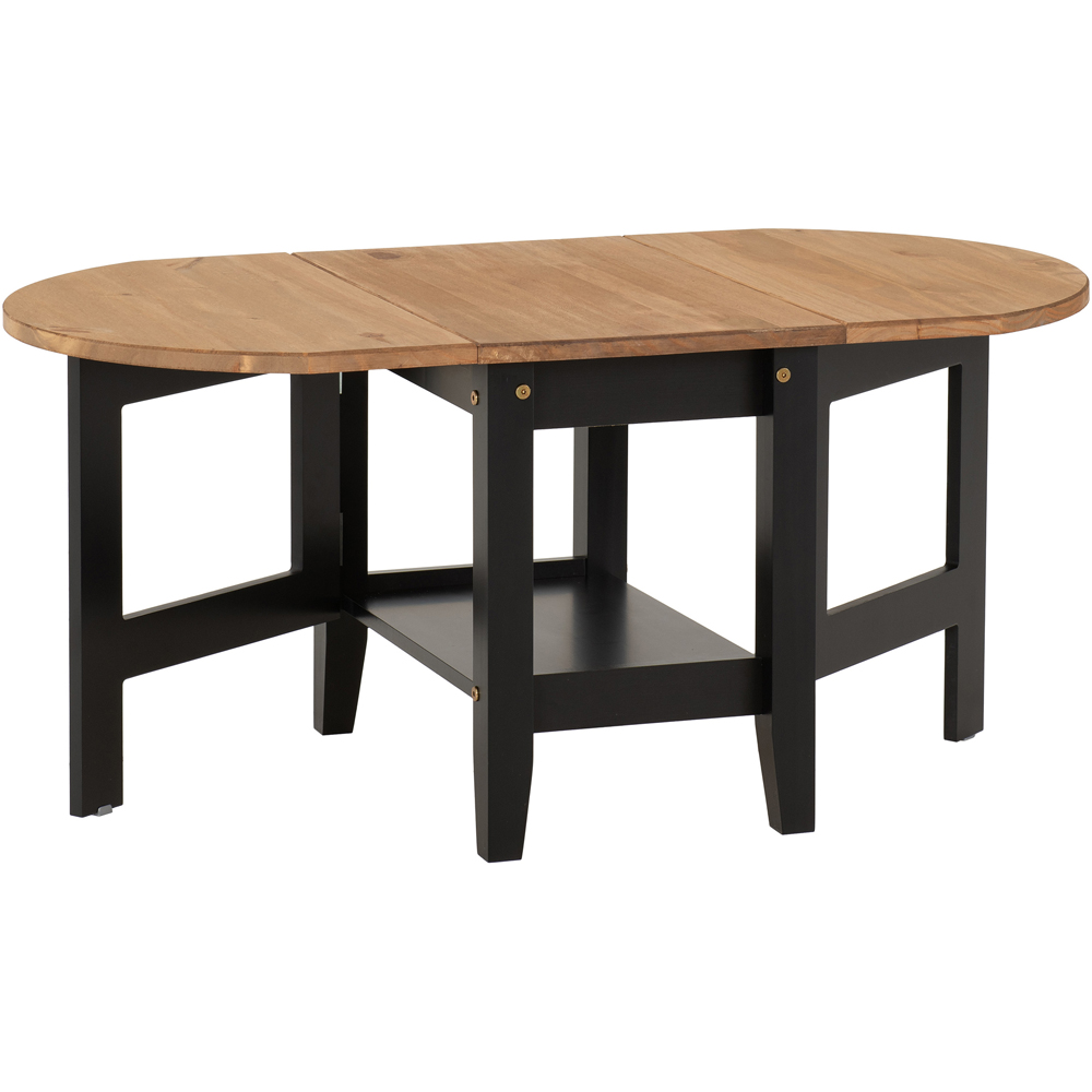 Seconique Santos Single Shelf Drop Leaf Black Distressed Waxed Pine Coffee Table Image 2