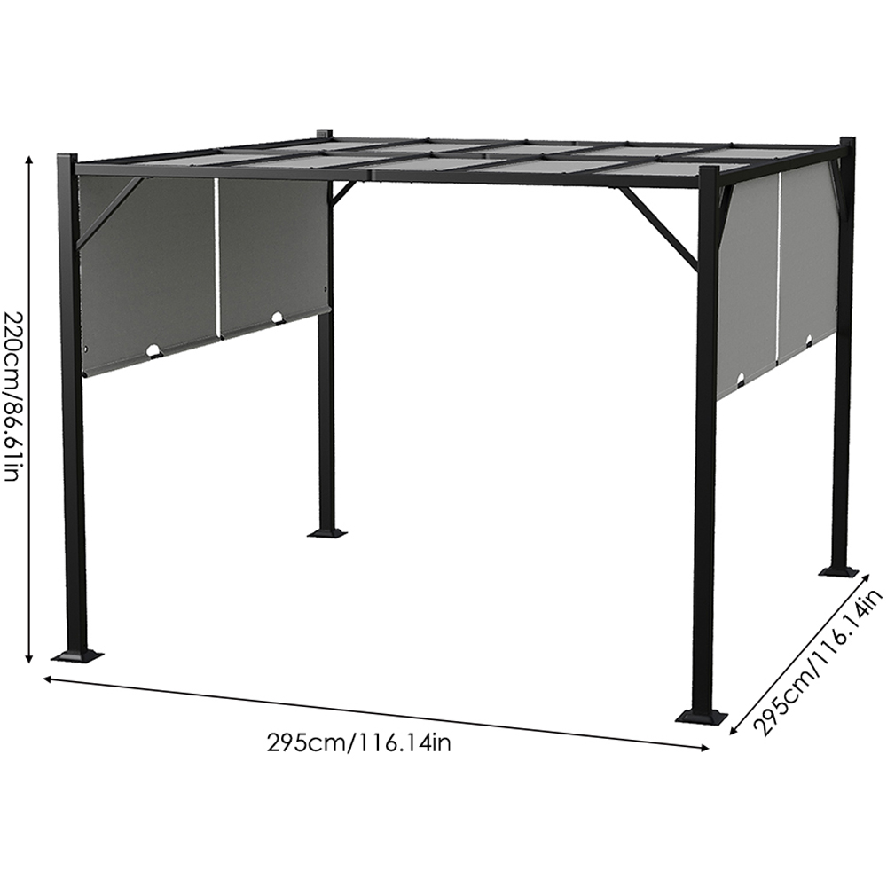 Living and Home Light Grey Retractable Garden Pergola with Canopy 2.95 x 2.95m Image 9