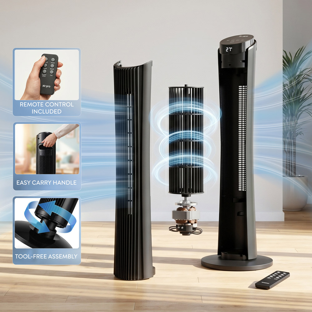 Air Pro Black Oscillating Bladeless Tower Fan with Remote 34 inch Image 4