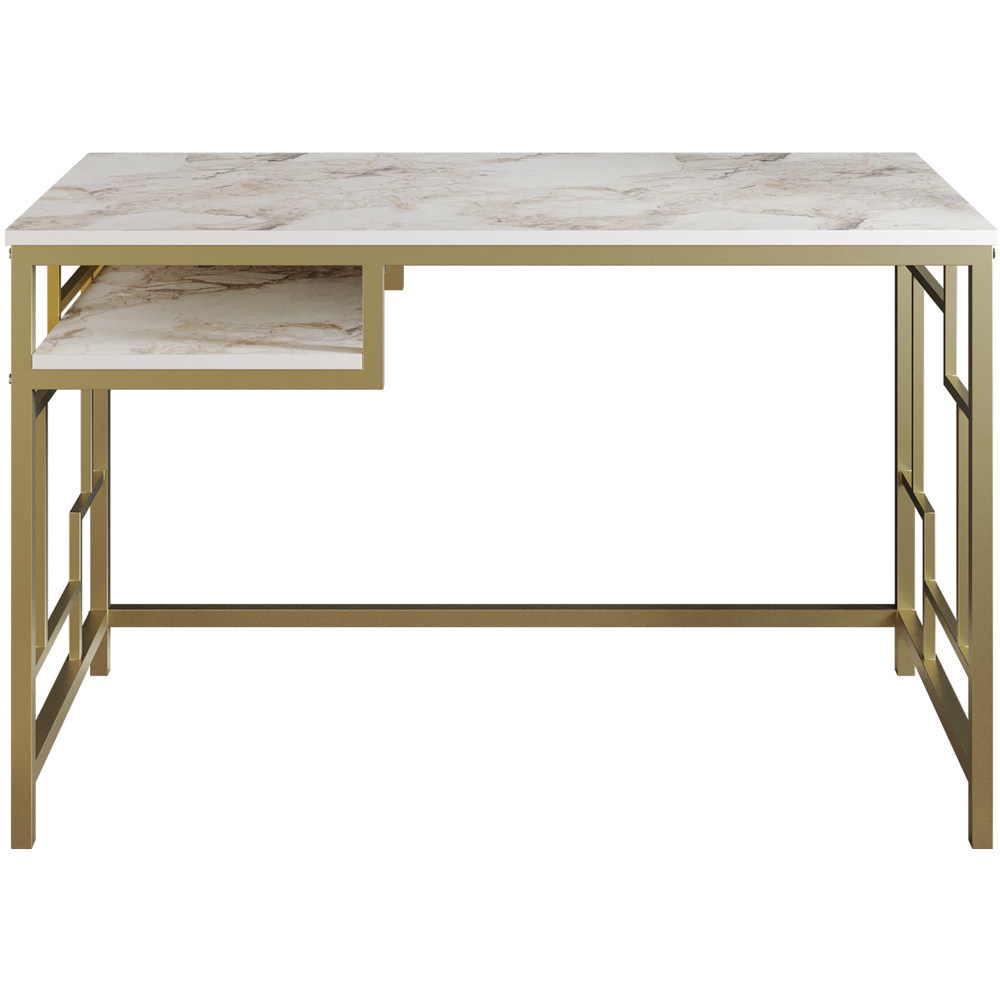 Decorotika Victory Single Shelf Wide Study Desk White Marble Effect and Gold Image 2