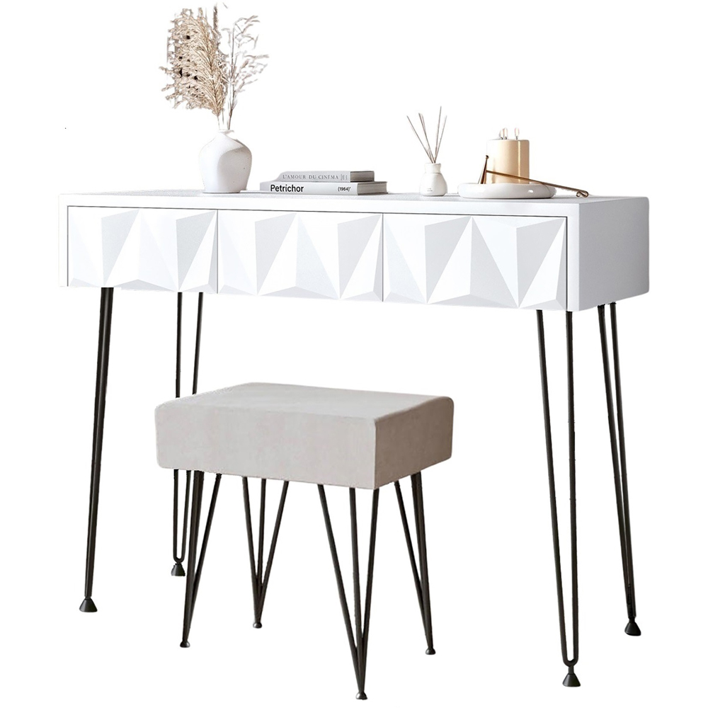 CARME Home Claudia White and Black Dressing Table with Velvet Stool Image 2