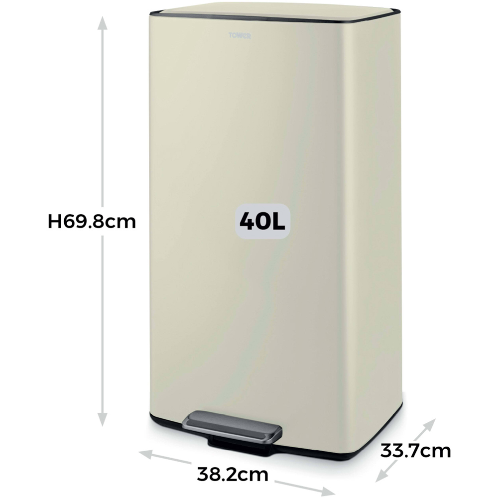 Tower Rectangular Cream Pedal Bin 40L Image 8
