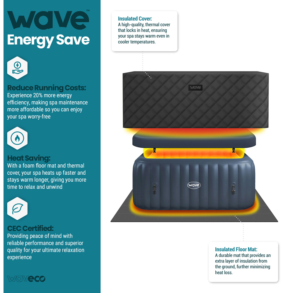 Wave Spas Pacific 4 Person Navy Square Inflatable Hot Tub with EnergySave Bundle Image 5