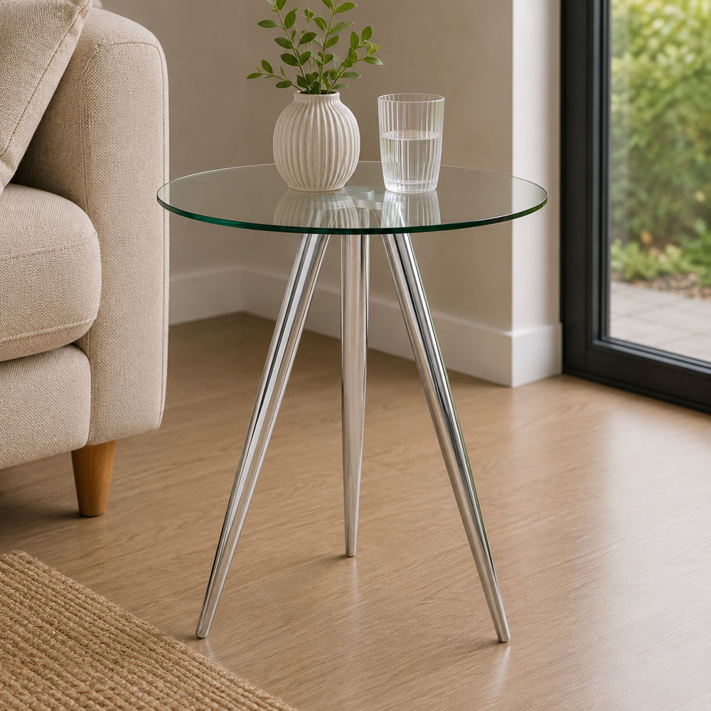 Premier Housewares Barton Glass Circular Bar Table with Chrome Tripod Base Image 4