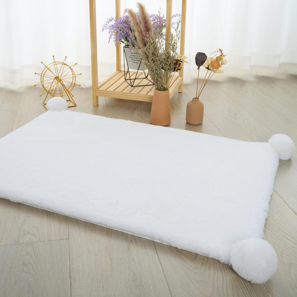 Luxury Rabbit Fur Pom Rug - White Image 4