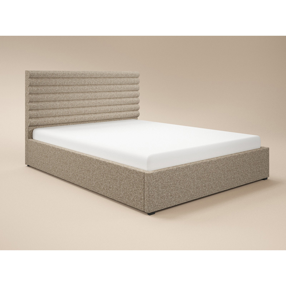 SOLACE+CO Velora King Size Brown Chenille Ottoman Bed with Panel Headboard Image 2