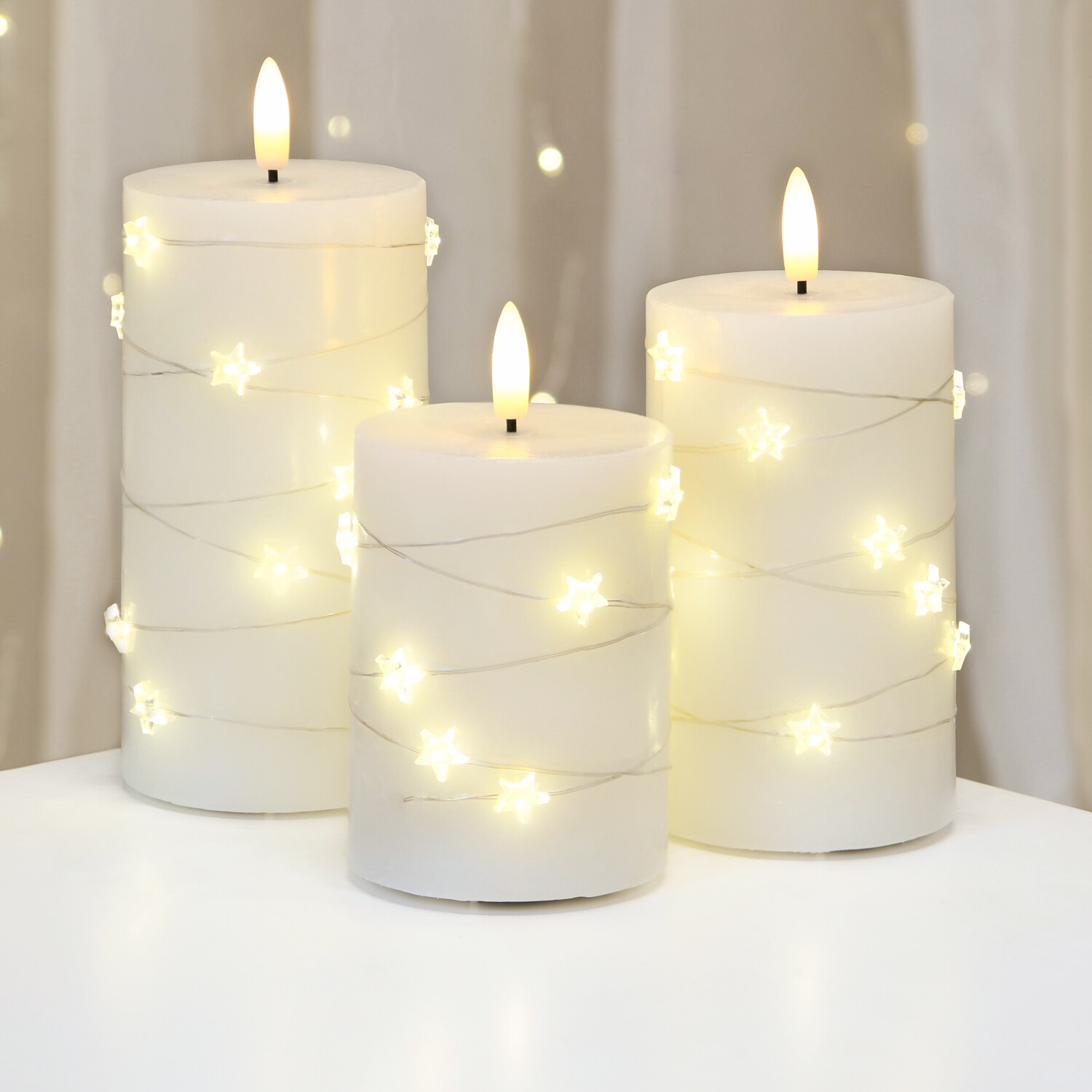 Pack of 3 Star LED Candles White Image 2