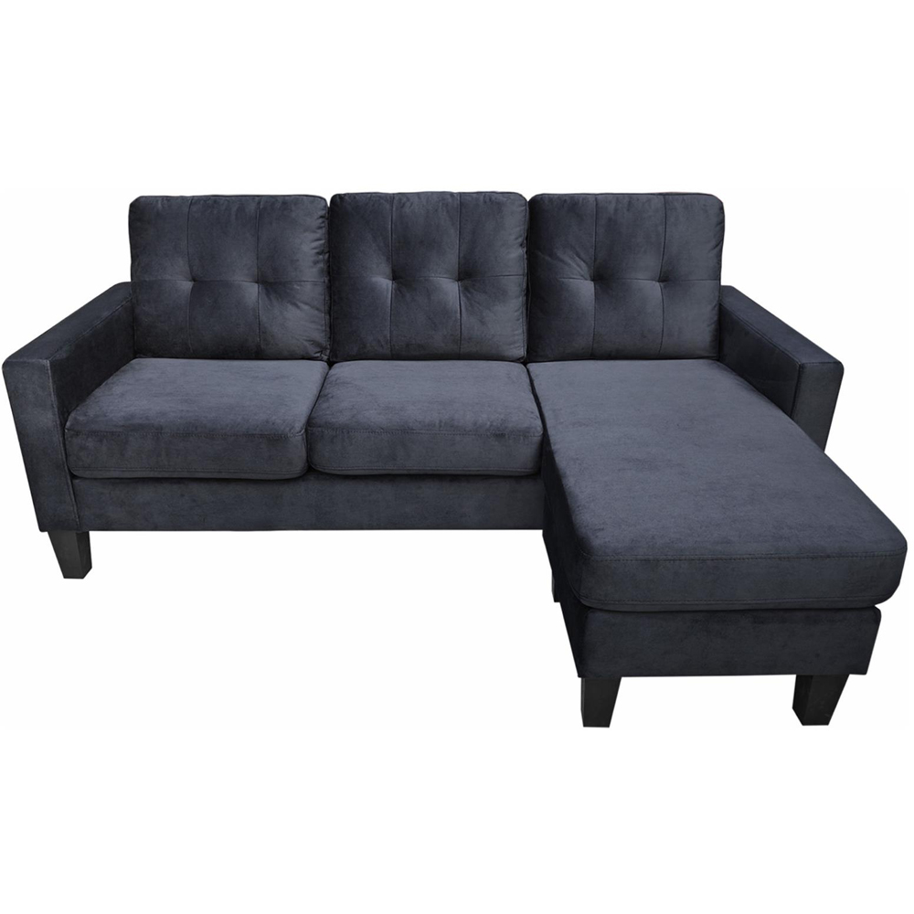 Portland 3 Seater Black Velvet L Shape Reversible Corner Sofa with Ottoman Image 6