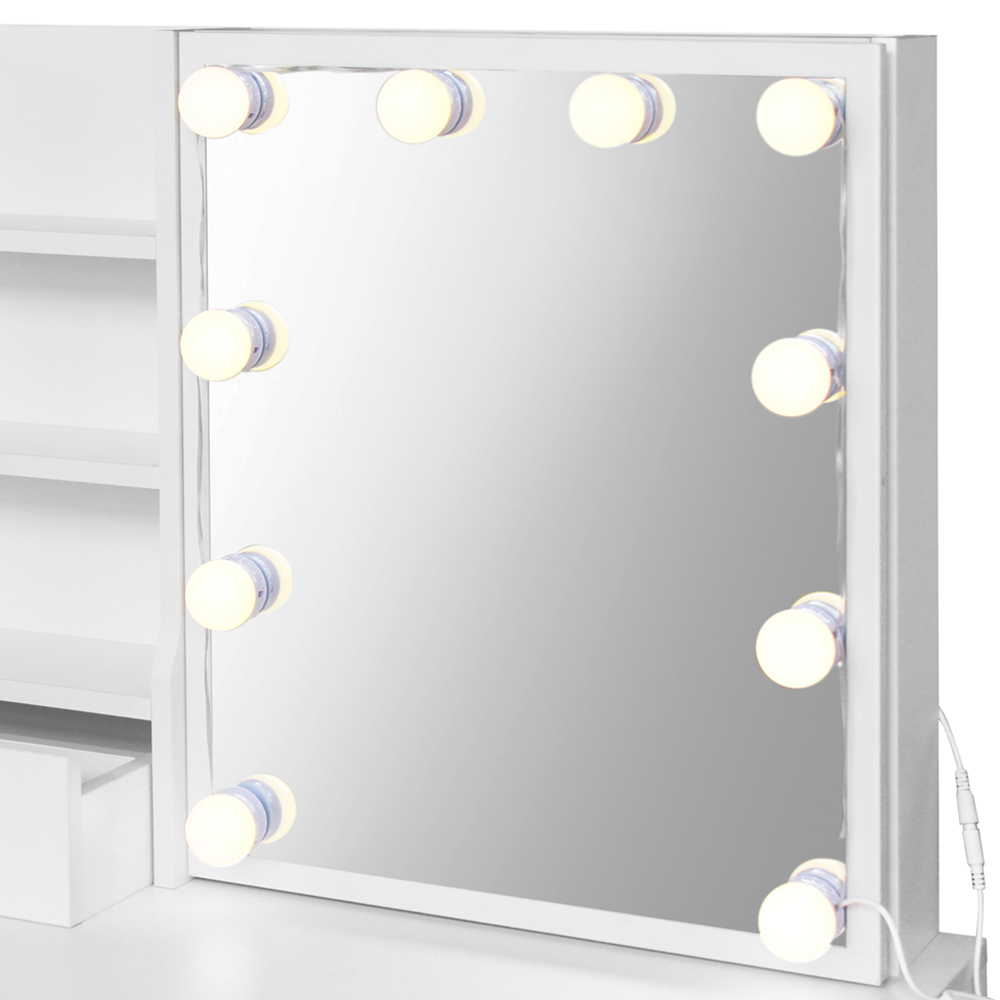 Comfy Living 5 Drawer White Dressing Table Set with Sliding LED Lit Mirror Image 2