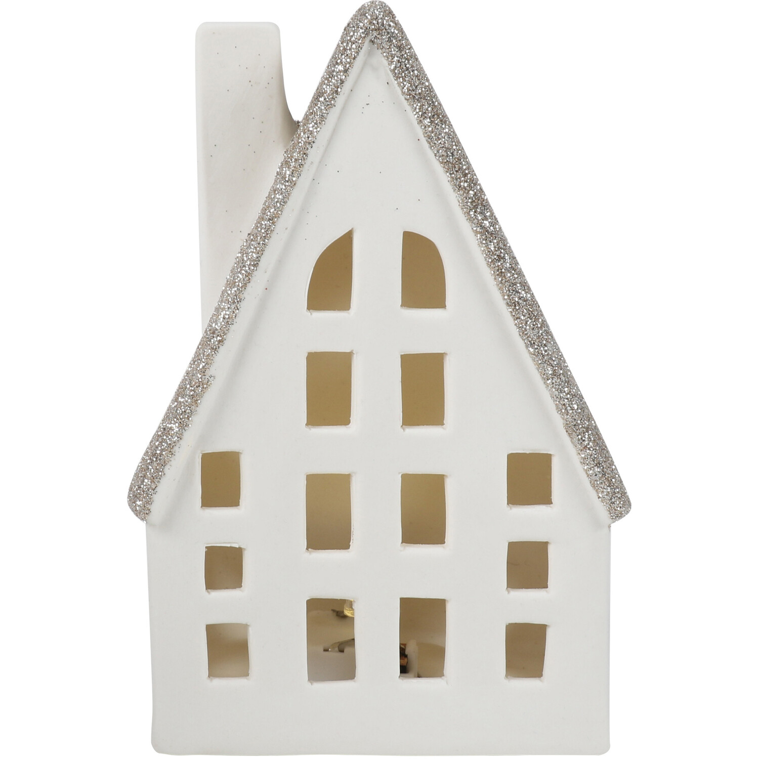 LED Ceramic Glitter House - White Image 2
