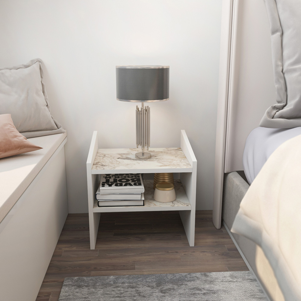 Decorotika Adin 2 Shelf White Ephesus Bedside Table Image 6